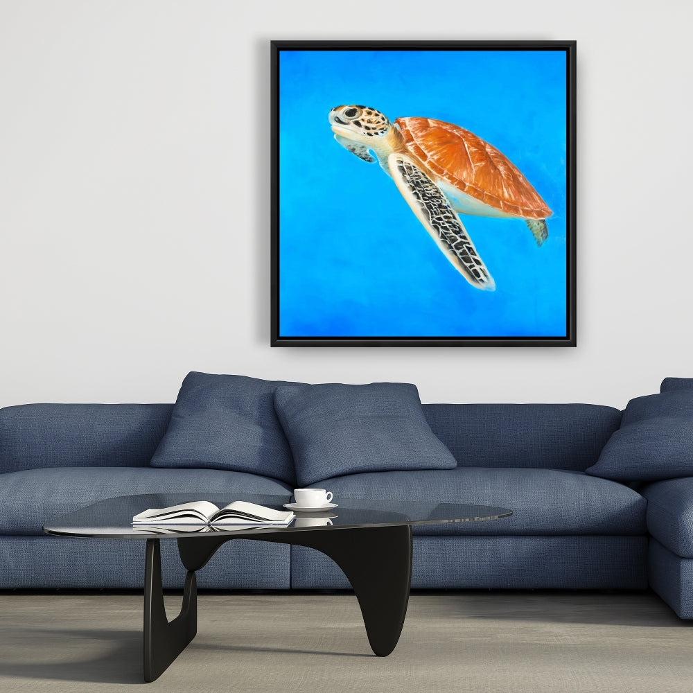Sea Turtle Canvas | Bedroom Animals | Blue Framed Wall Art