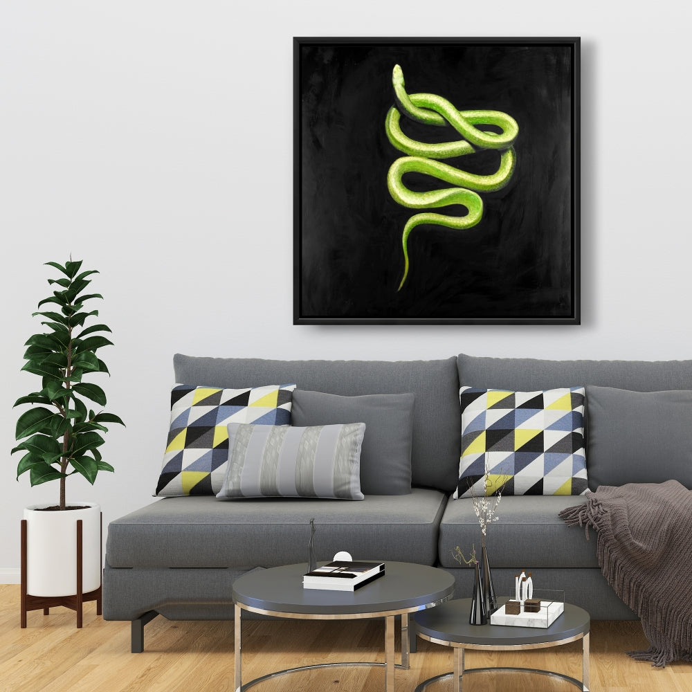 Green Snake Framed Canvas | Contemporary Reptile Wall Art