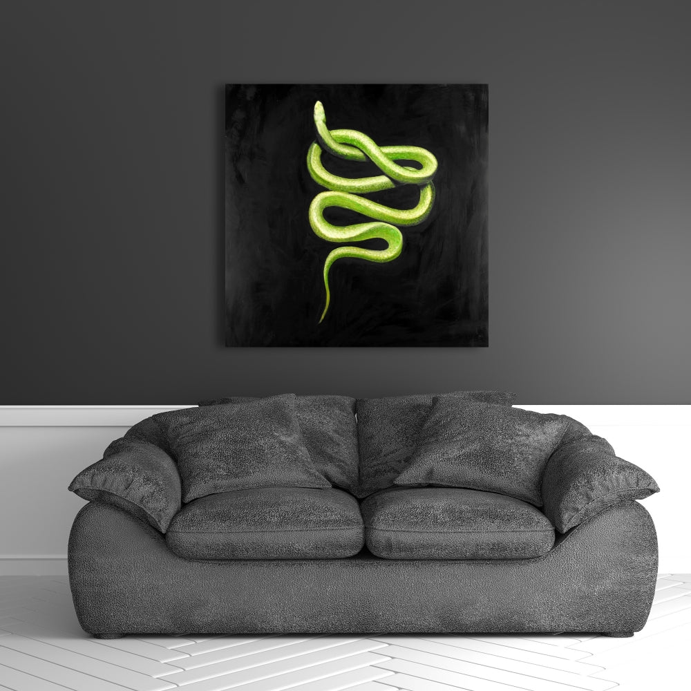 Toile représentant un reptile serpent vert - Décoration murale pour chambre à coucher