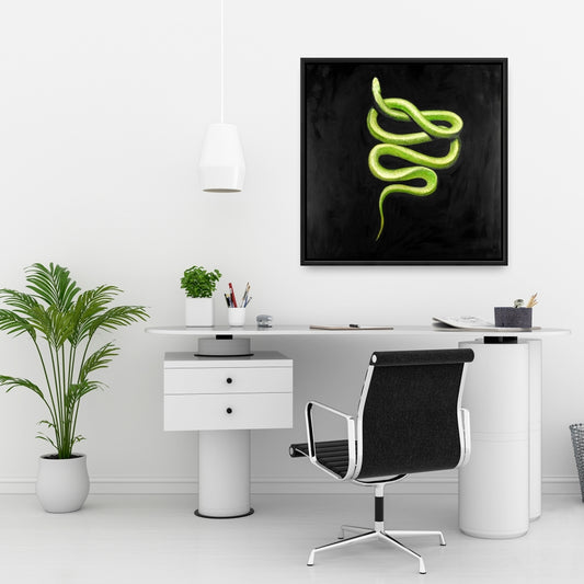 Green Snake Framed Canvas | Contemporary Reptile Wall Art