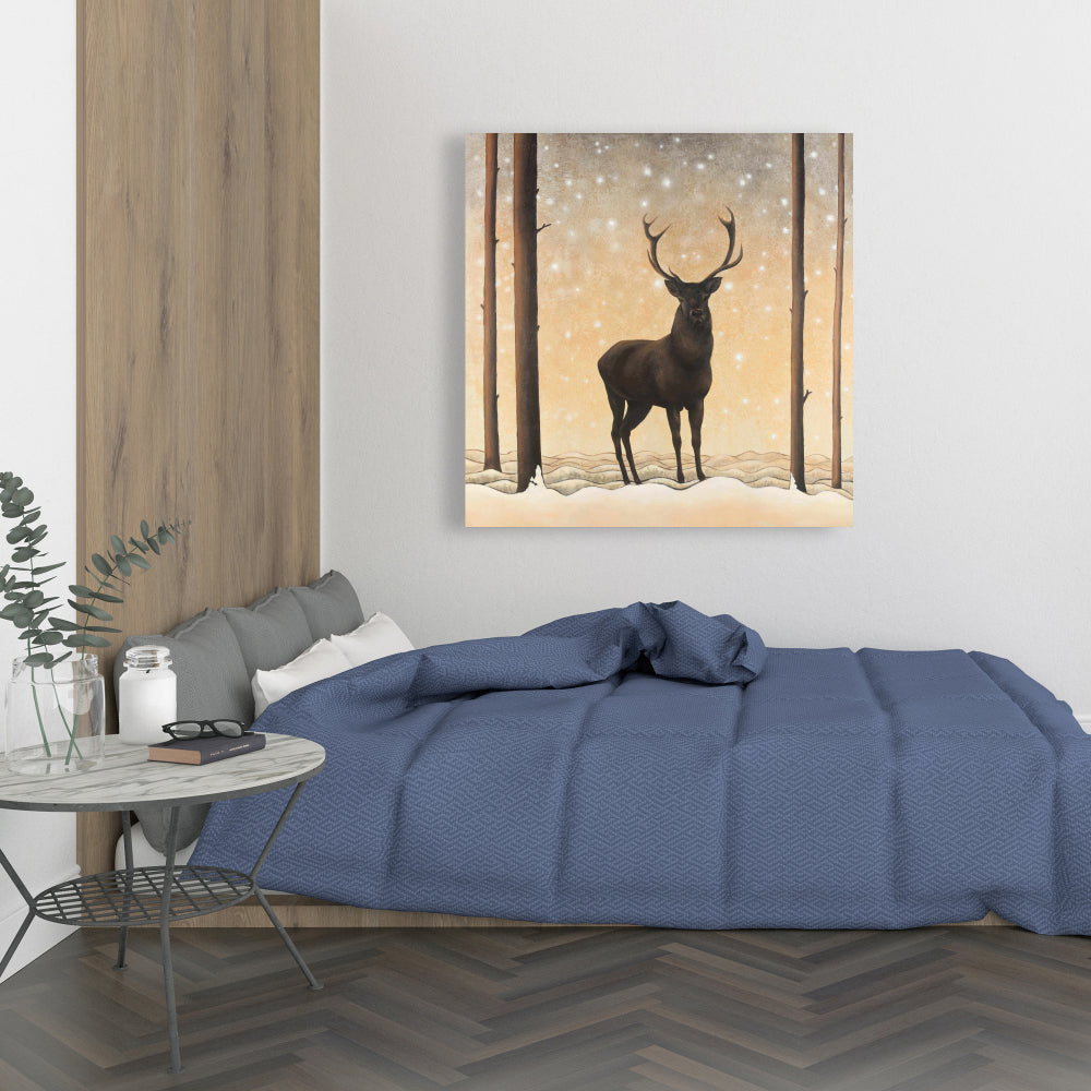 Brown Deer Rustic Canvas - Roe Deer in Winter Home Decor