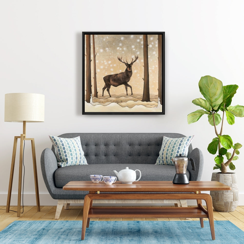 Roe Deer in Winter Landscape Framed Canvas | Home Decor