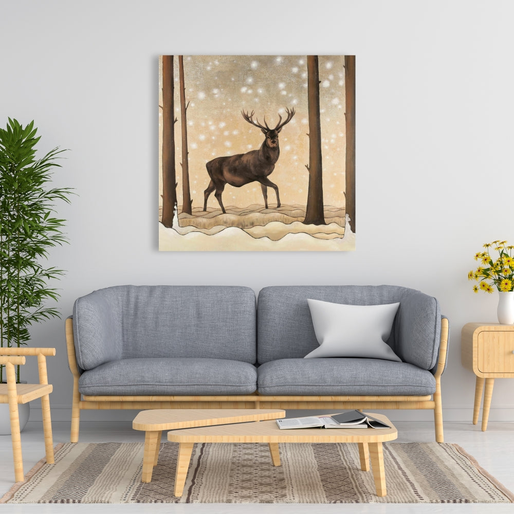 Toile rustique représentant un chevreuil - Paysage hivernal pour la décoration de la chambre