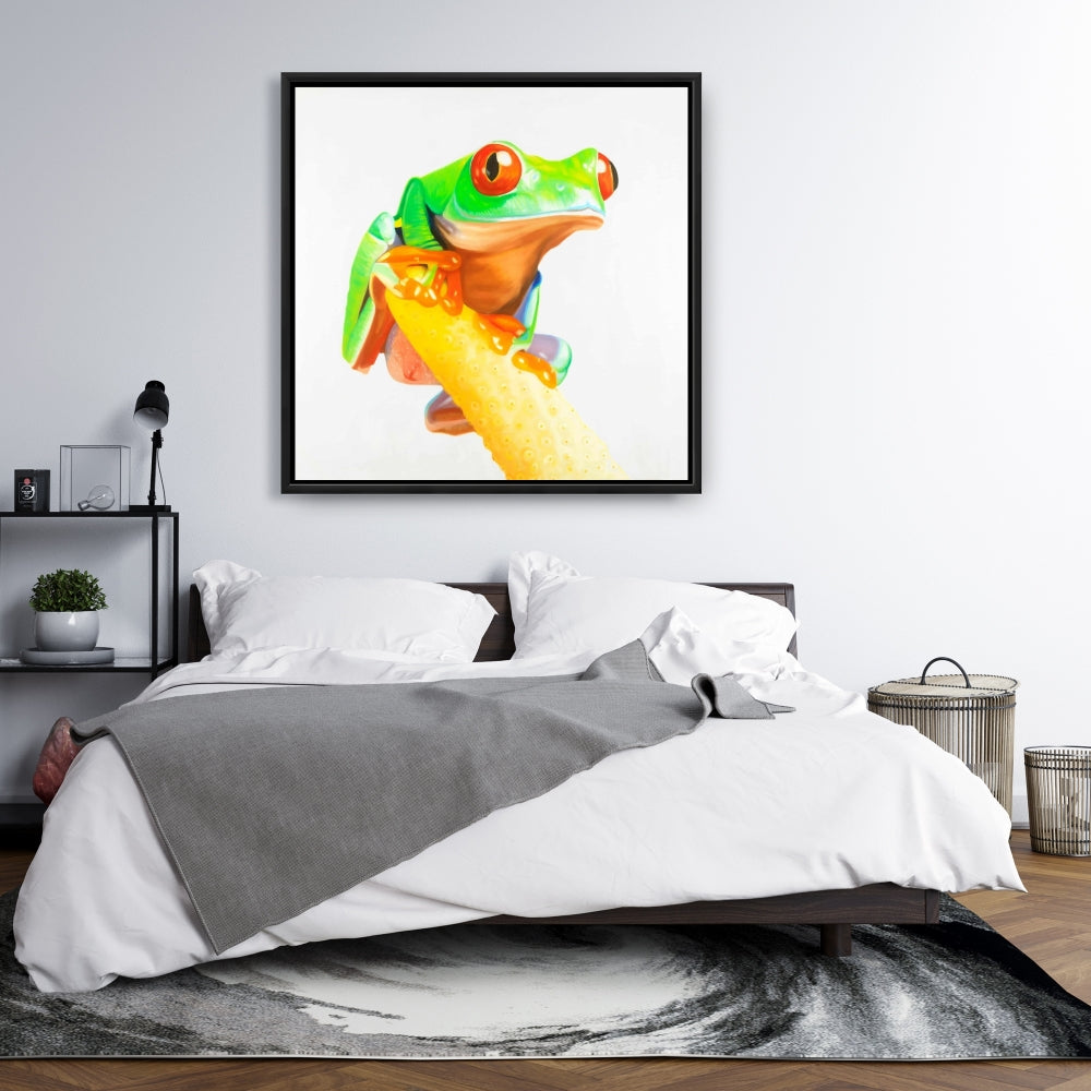 Curious Red Eyed Frog Canvas - Exotic Green Reptile Decor