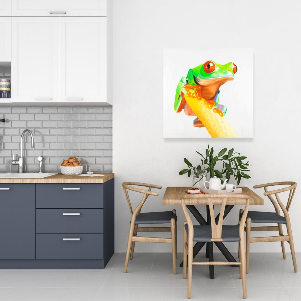 Curious Red Eyed Frog Canvas | Green Reptile Bedroom Decor