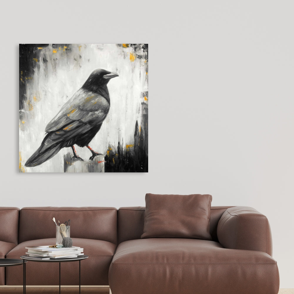 Industrial Crow Bird Gray Canvas | Home Decor Wall Art