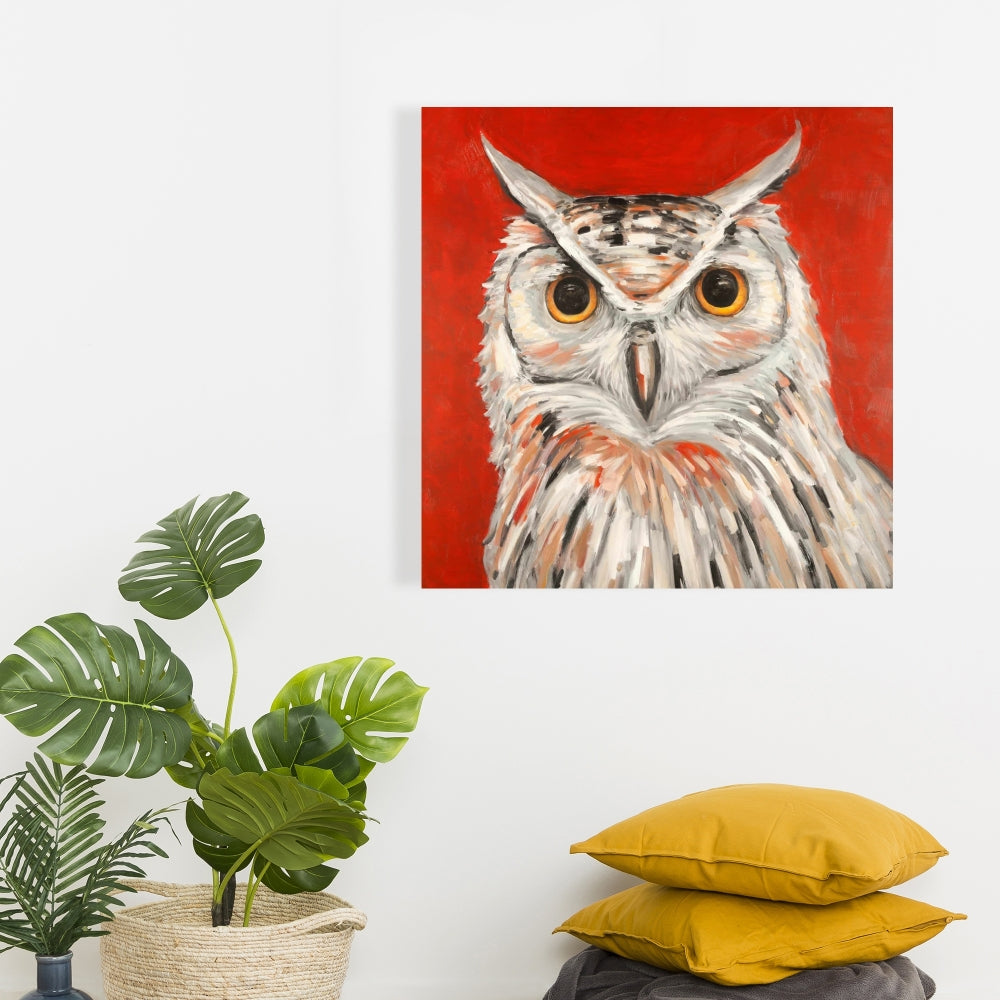 Colorful Eagle Owl Canvas | Gray Bird Wall Art Home Decor