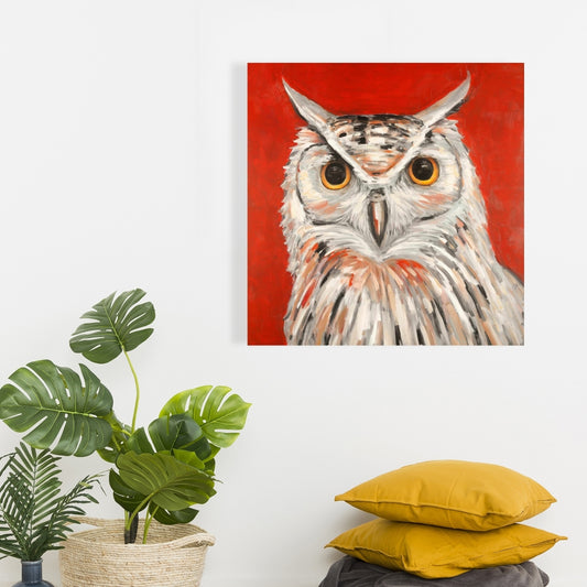 Colorful Eagle Owl Canvas | Gray Bird Wall Art Home Decor