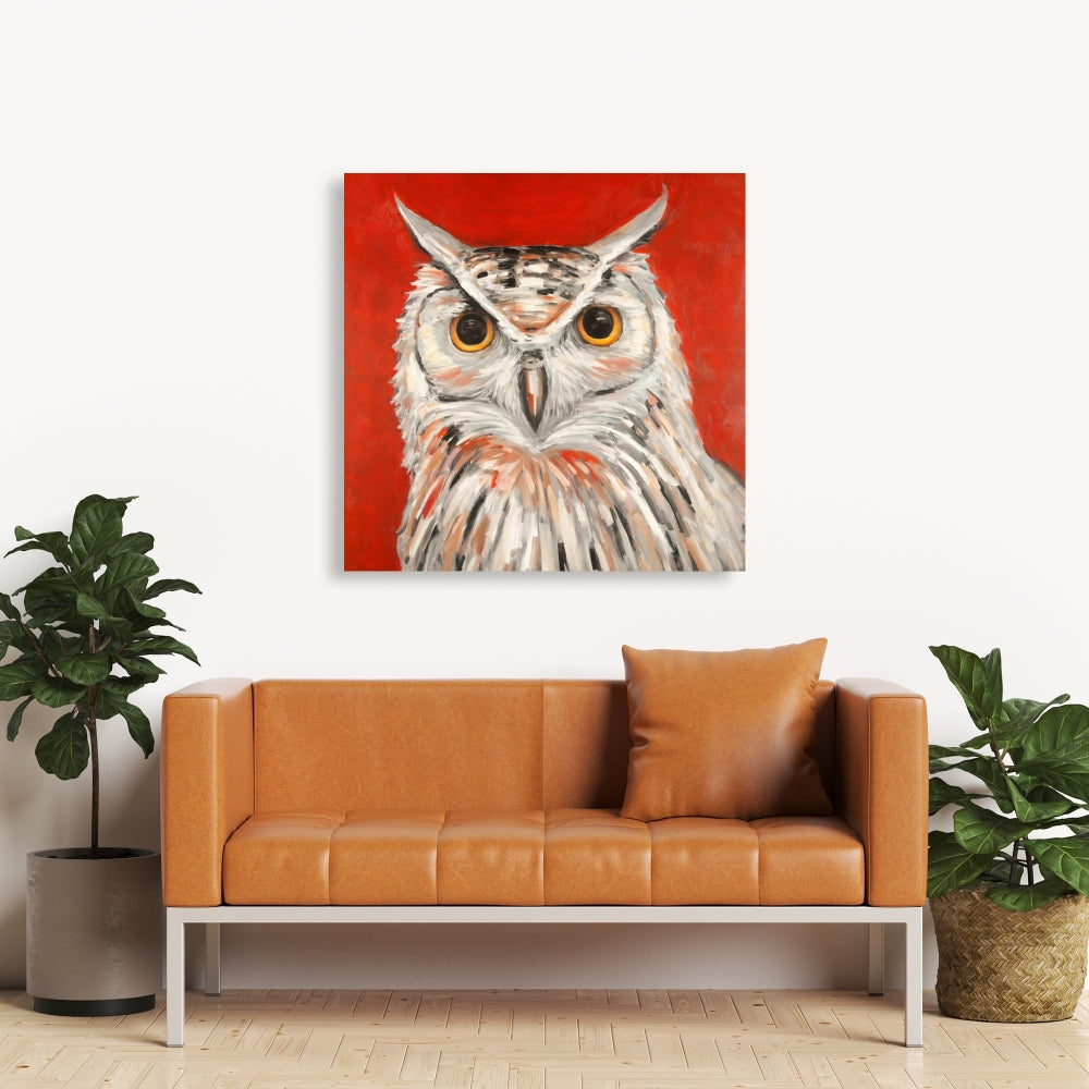 Colorful Eagle Owl Canvas | Gray Bird Wall Art Home Decor