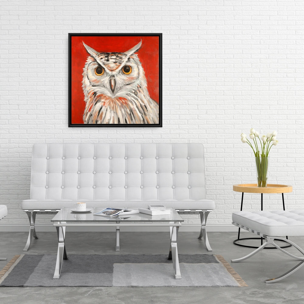 Colorful Eagle Owl Canvas | Bird Gray Framed Art for Decor