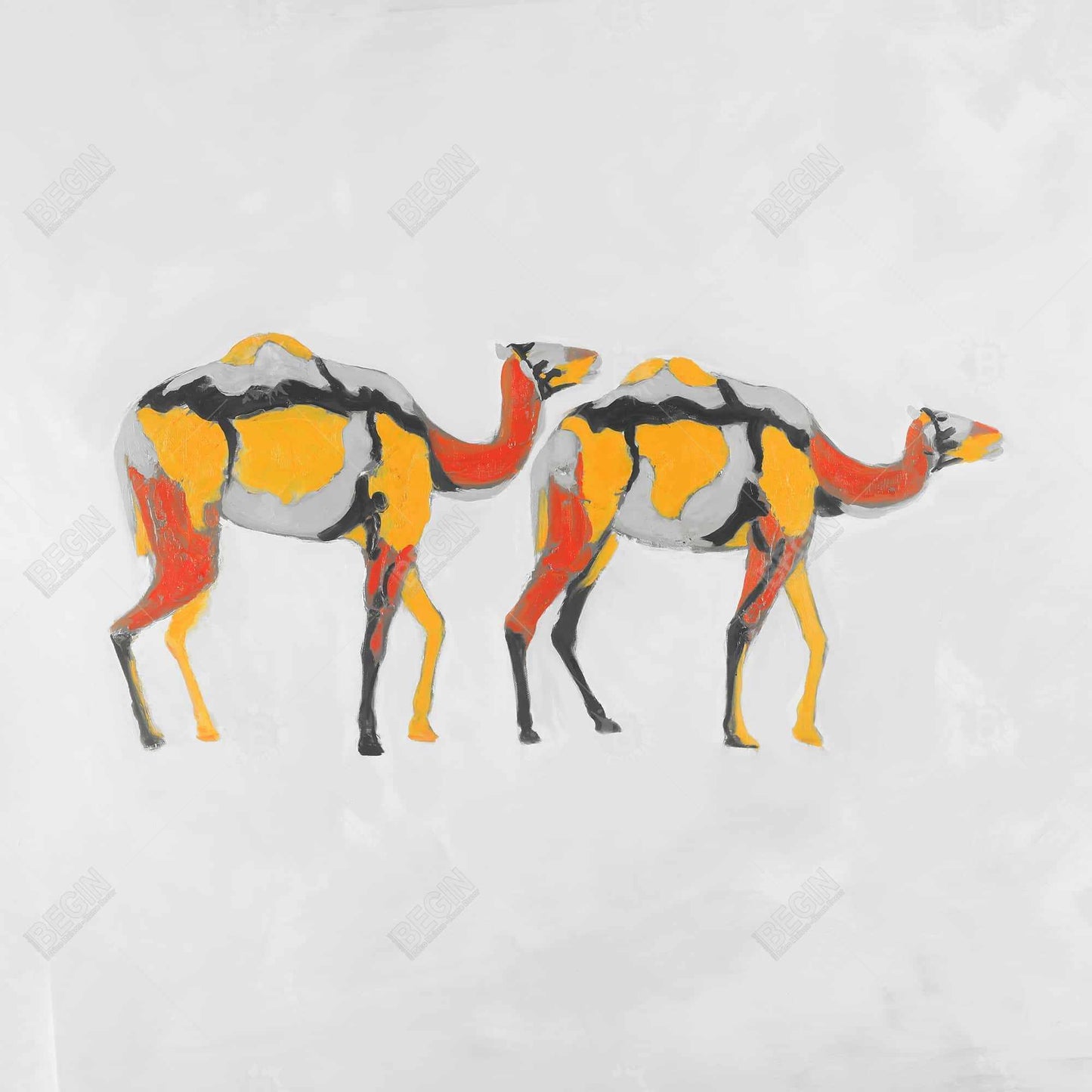 Abstract Dromedaries Gray Framed Canvas | Bedroom Home Decor