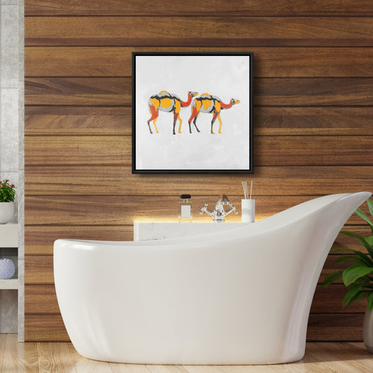 Toile encadrée grise abstraite « Dromadaires » | Décoration de chambre