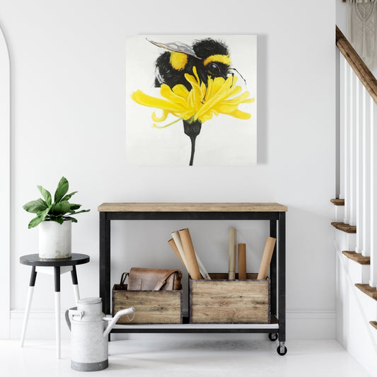 Toile « Bourdon sur pissenlit » – Décoration d'intérieur avec animaux jaunes