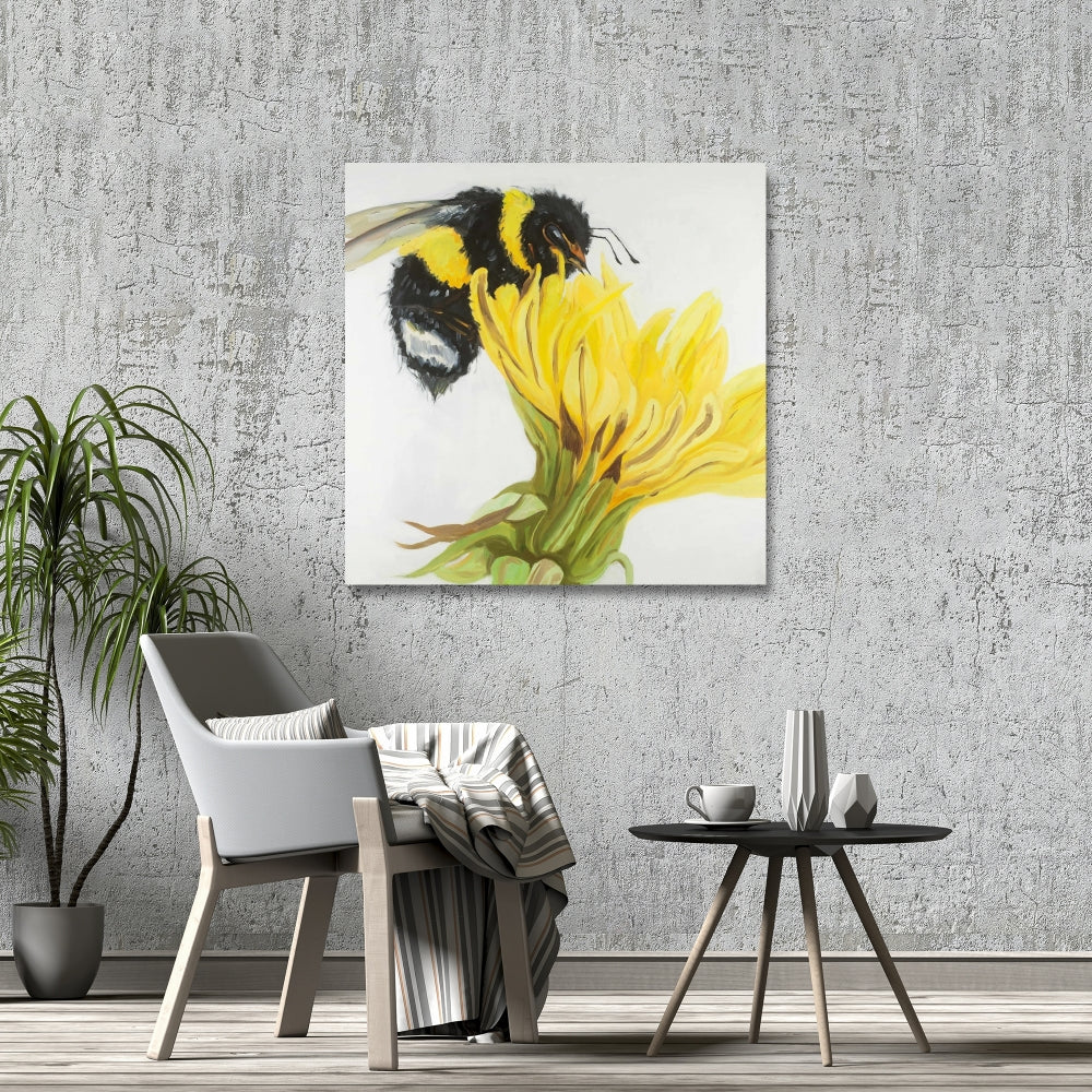 Little Bumblebee on a Dandelion Canvas | Modern Bedroom Art