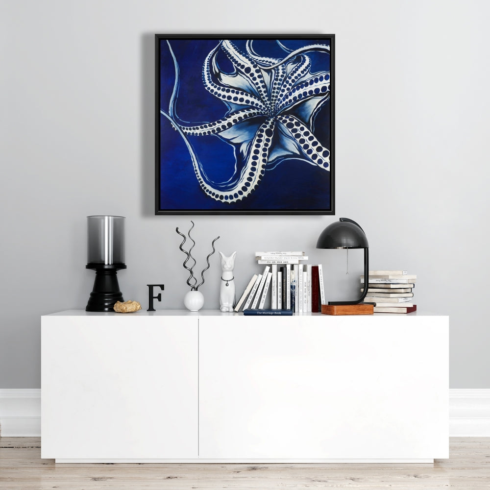 Dancing Octopus Framed Canvas | Aquatic Bedroom Home Decor