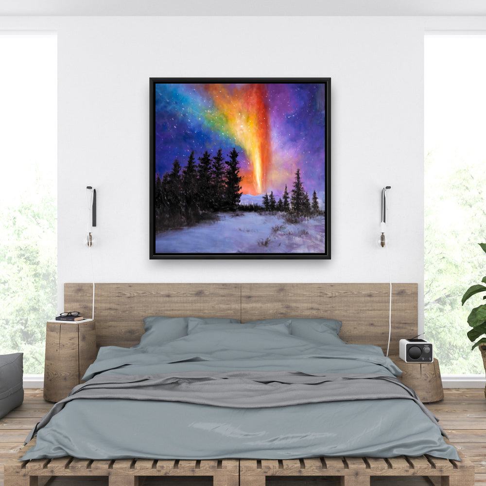 Aurora Borealis Forest Canvas | Contemporary Bedroom Decor