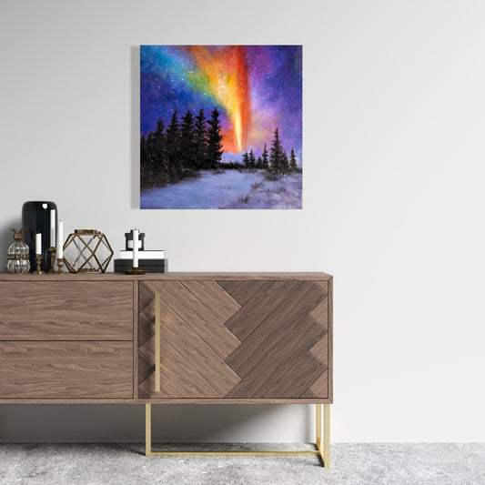 Toile Forêt d'Aurores Boréales | Paysages d'Arbres Jaunes