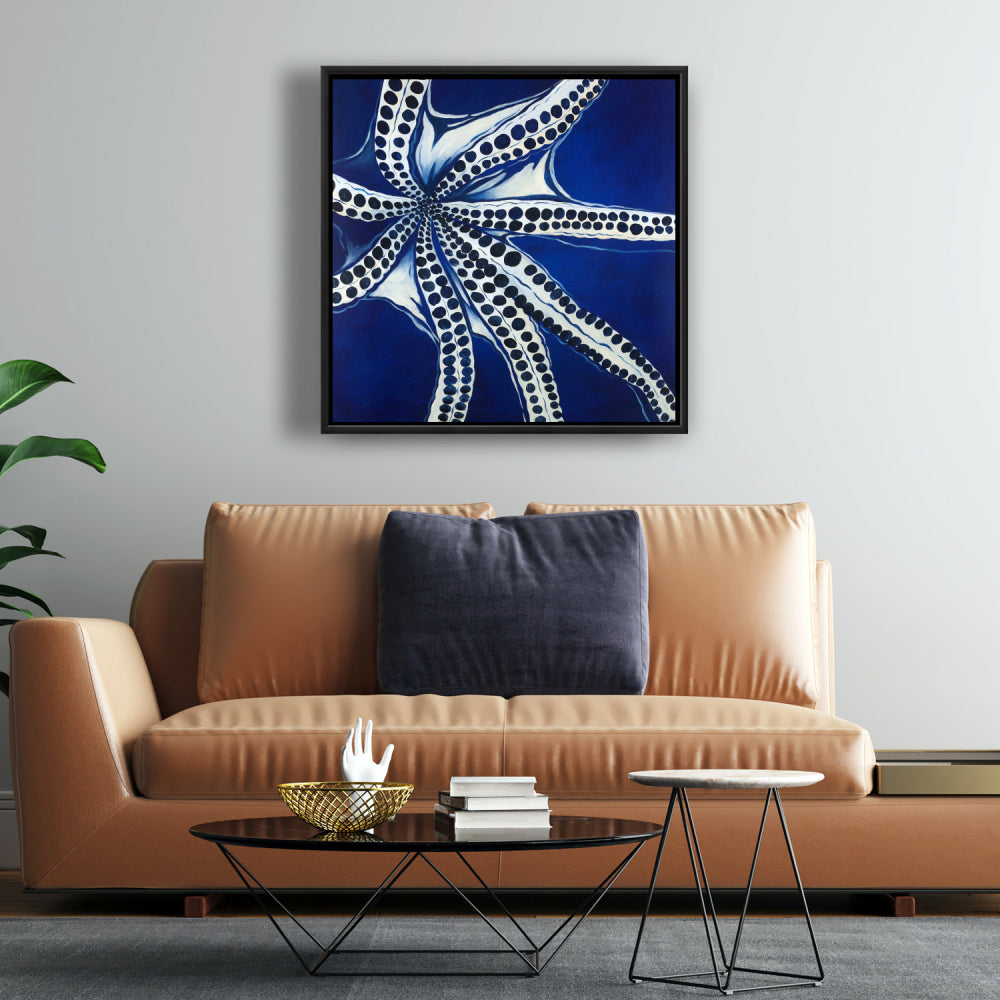 Swimming Octopus Canvas | Bedroom Decor | Blue Framed Art