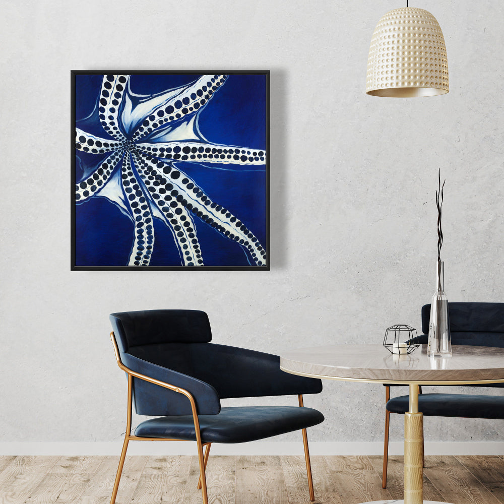 Swimming Octopus Canvas | Bedroom Decor | Blue Framed Art