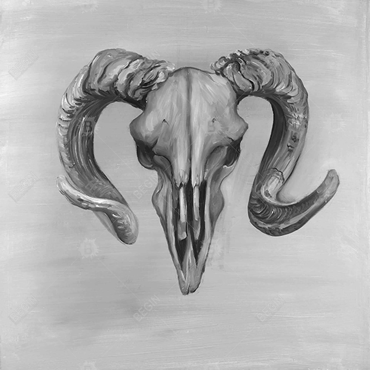 Grayscale Aries Skull Farm Animal Canvas | Home Decor Wall Art