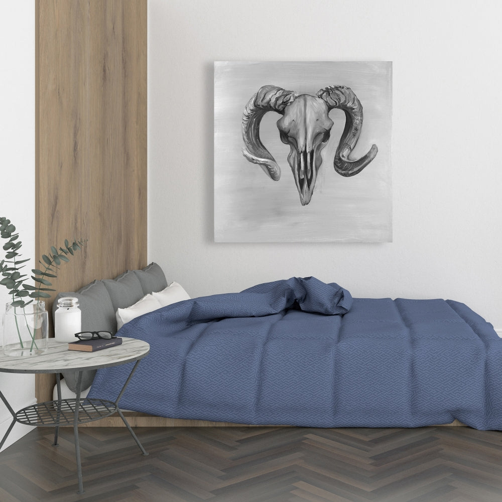 Toile Crâne Bélier en nuances de gris - Décoration d'intérieur grise avec animaux de la ferme
