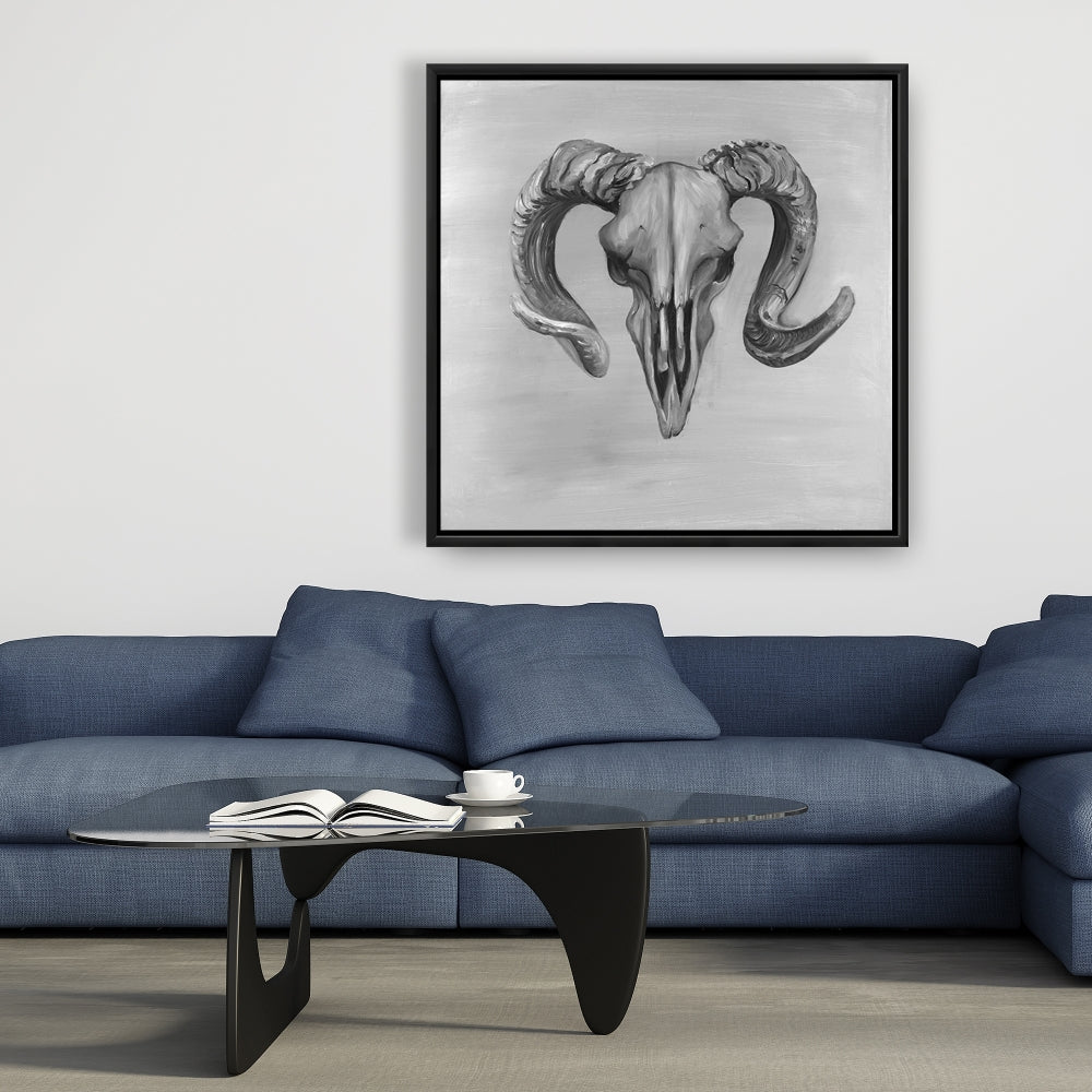 Grayscale Aries Skull Farm Animal Canvas | Home Decor Wall Art