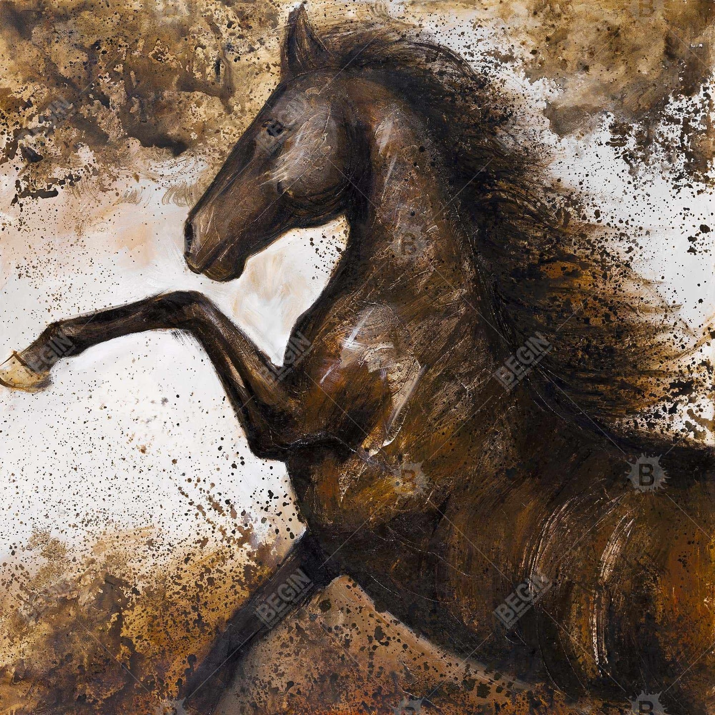Horse Rushing Into Soil Canvas | Brown Animal Decor for Bedroom