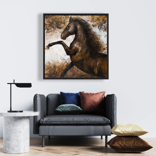 Horse Rushing into Soil Canvas | Farm Animals Home Decor