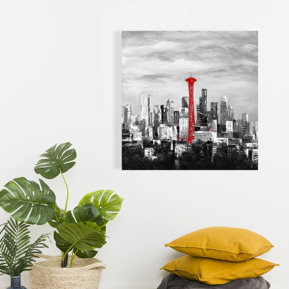 Space Needle in Red Canvas | White Cities Building Decor
