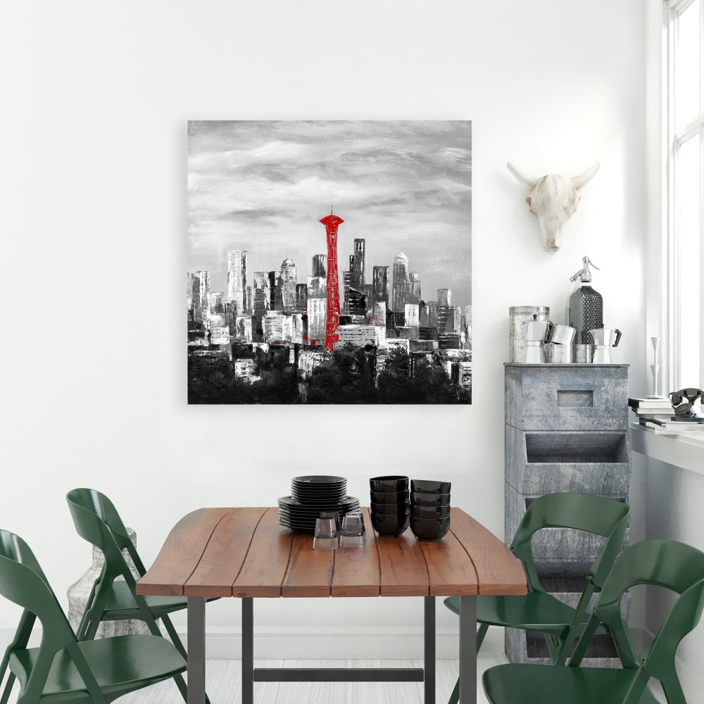 Space Needle in Red Canvas | White Cities Building Decor