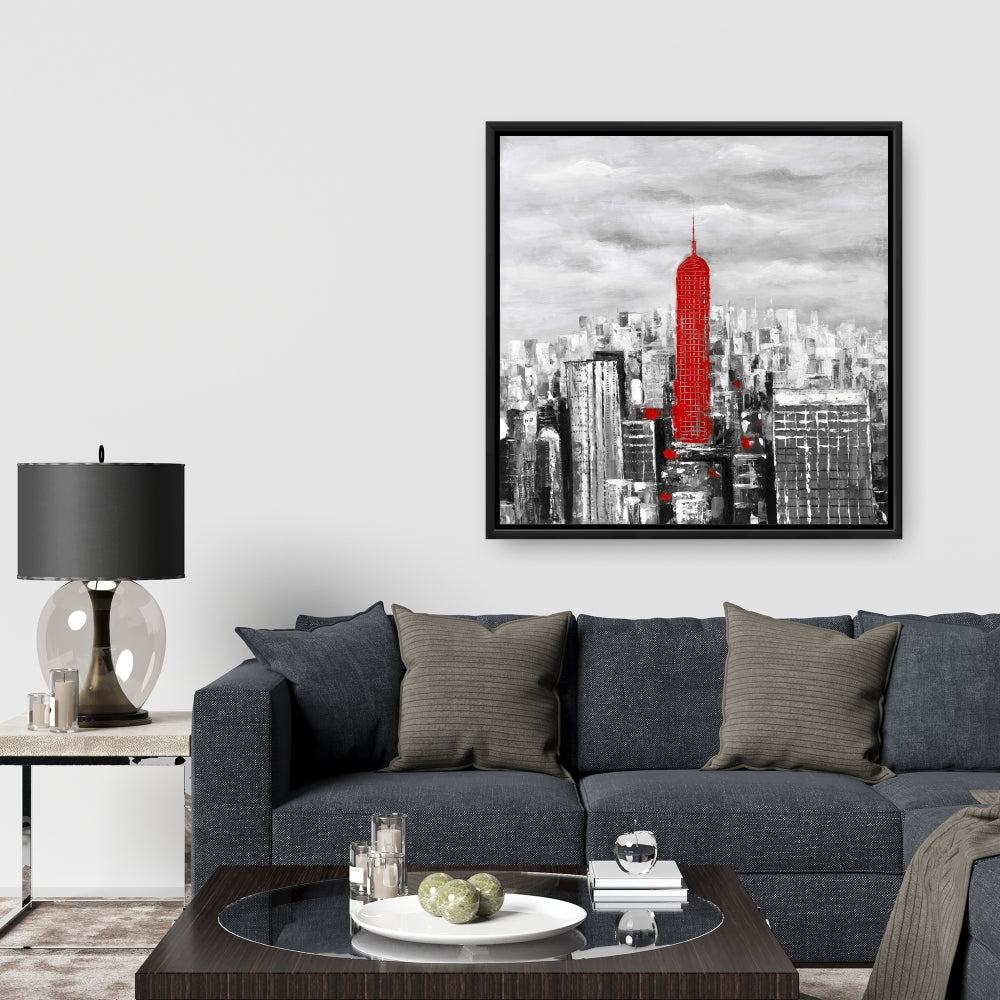 Empire State Building Framed Canvas | White Building Decor