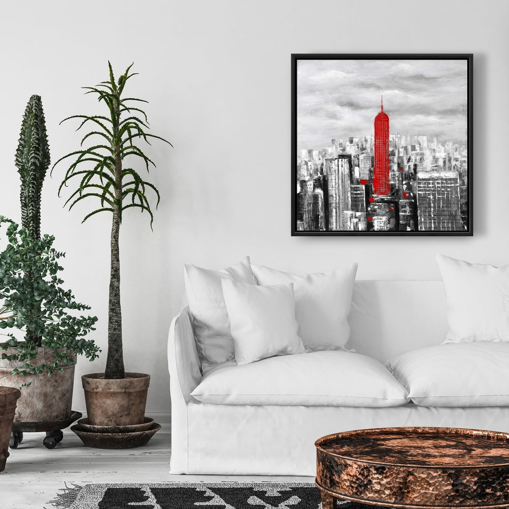 Empire State Building Framed Canvas | White Building Decor
