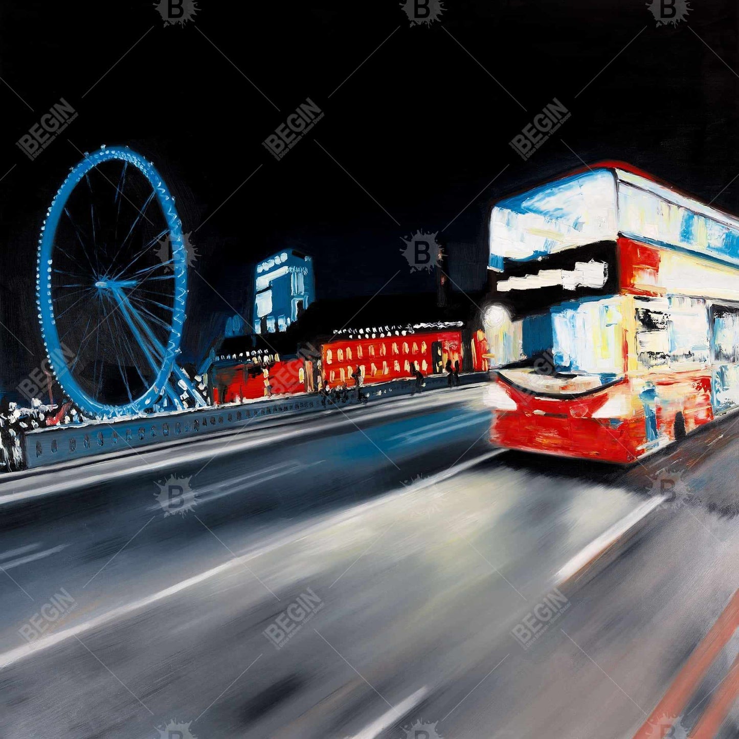 Blue Cities Modern Canvas | Bus Travel by Night Wall Art