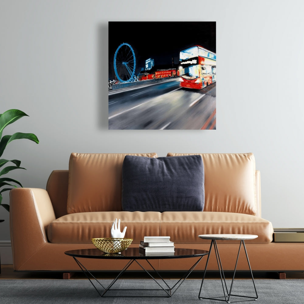 Blue Cities Modern Canvas | Bus Travel by Night Wall Art