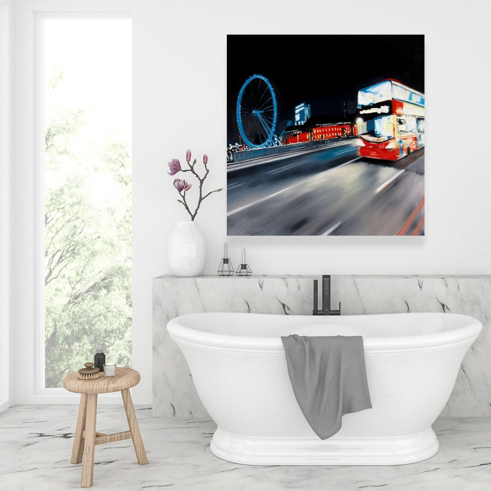Blue Cities Modern Canvas | Bus Travel by Night Wall Art