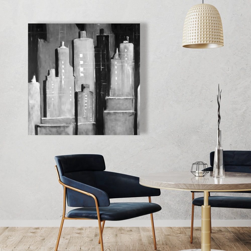 White Bedroom Canvas | Abstract Black & White Buildings Decor