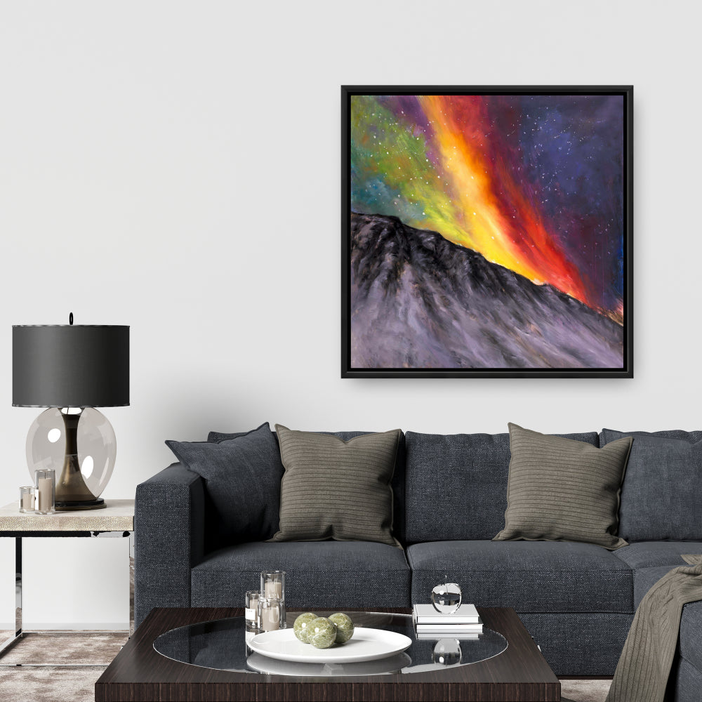 Aurora Borealis Mountains Canvas | Bedroom Decor Framed Art