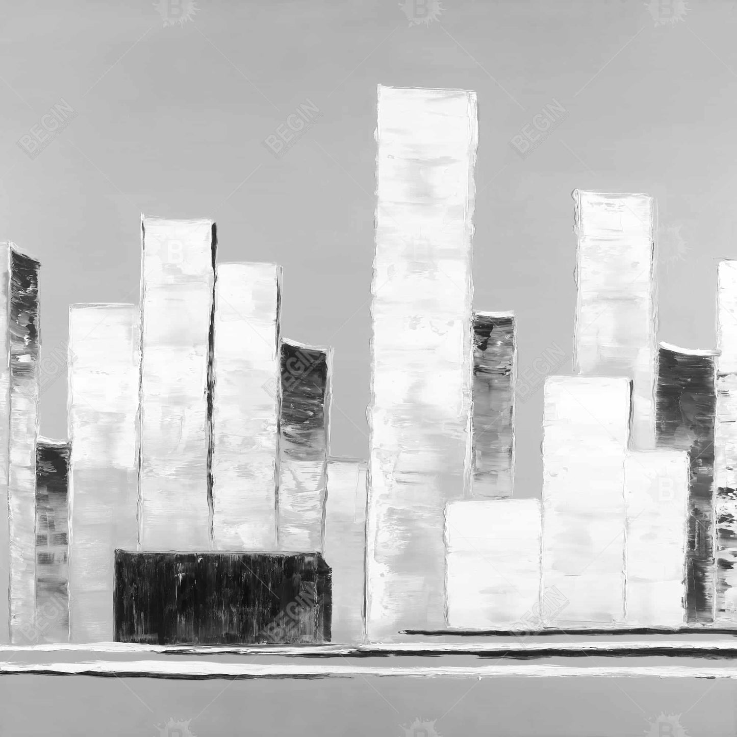 Toile abstraite de bâtiments en noir et blanc | Décoration d'intérieur moderne
