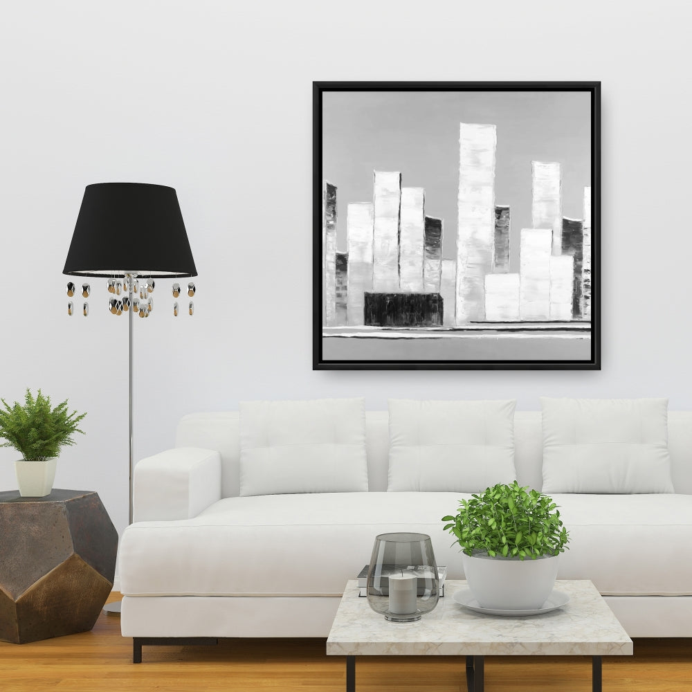 Abstract Black and White Building Canvas | White Frame Decor