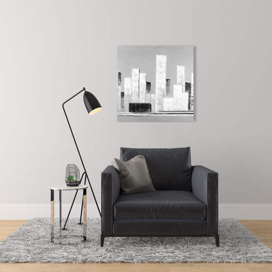 Toile abstraite de bâtiments en noir et blanc | Décoration d'intérieur moderne