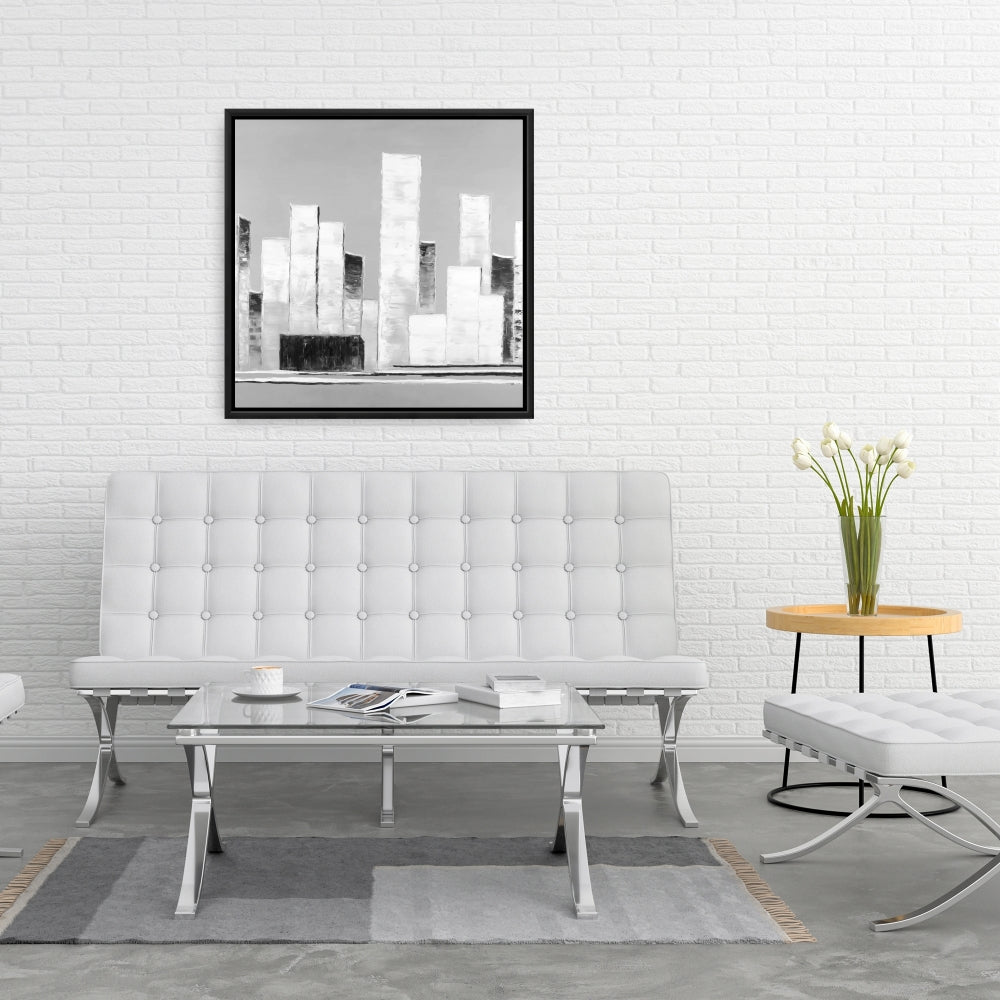 Abstract Black and White Building Canvas | White Frame Decor