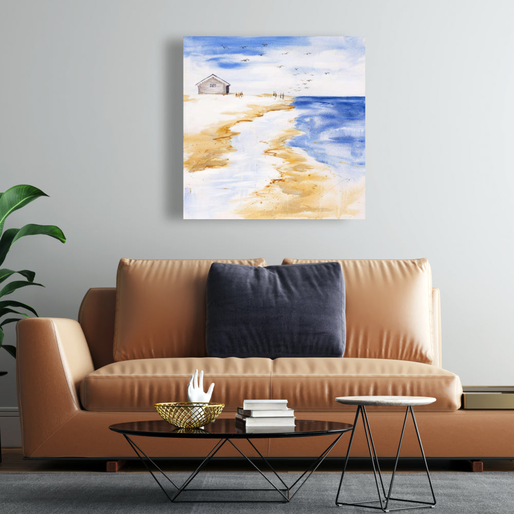 Sea Blue Coastal Canvas - House on the Beach Home Decor