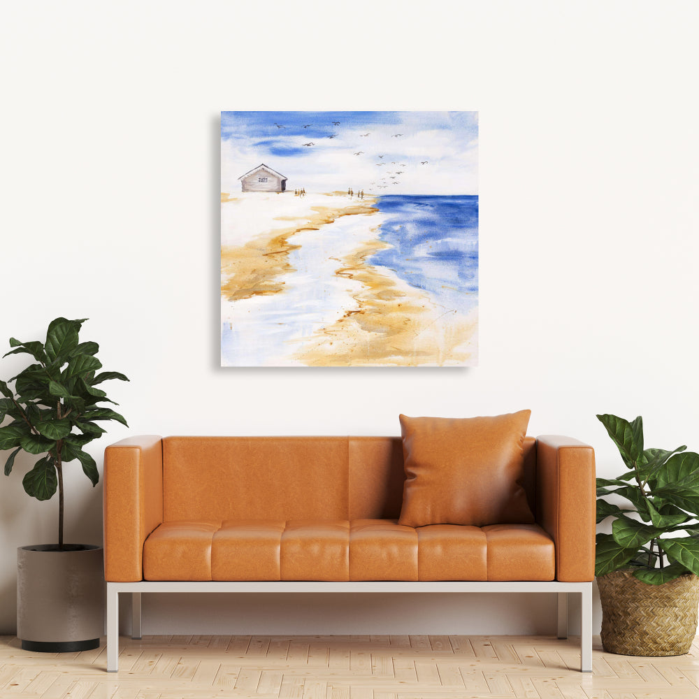 Sea Blue Coastal Canvas - House on the Beach Home Decor