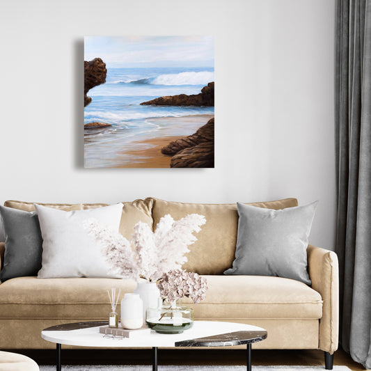 Toile de chambre côtière - Décor marin avec rochers et bord de mer