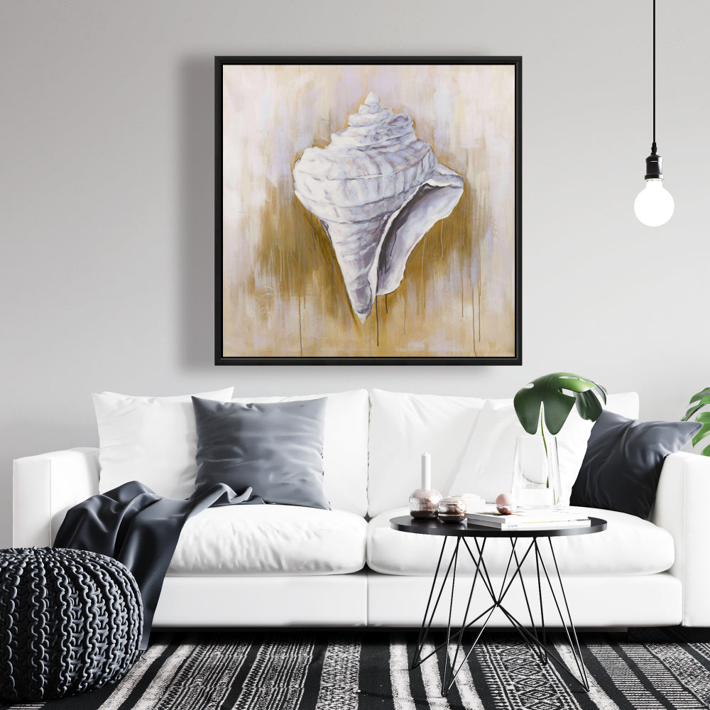 Coastal Conical Shell Framed Canvas - Contemporary Home Decor