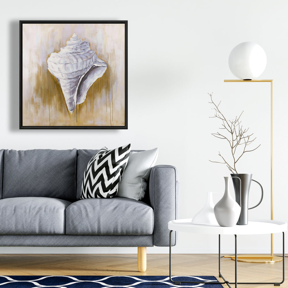 Coastal Conical Shell Framed Canvas - Contemporary Home Decor
