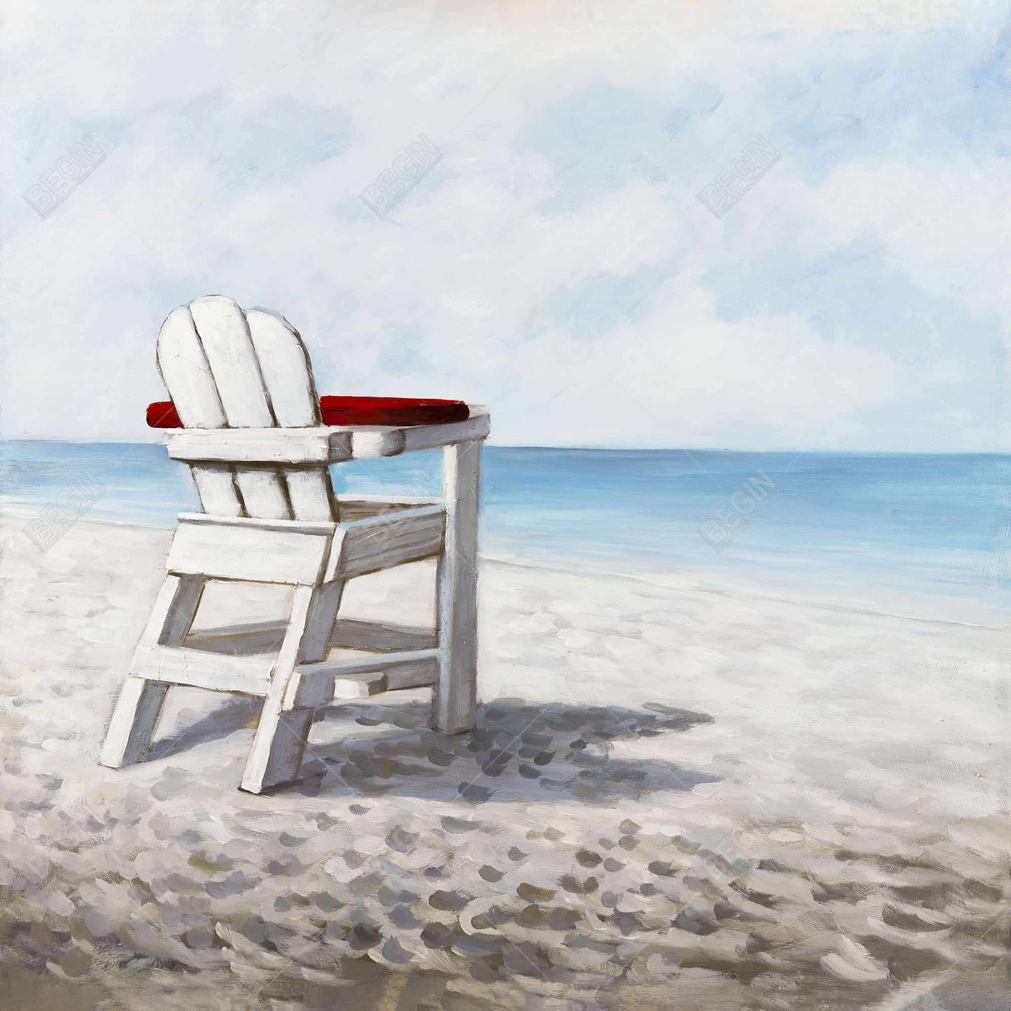 Contemporary Coastal Blue Framed Canvas - White Beach Chair