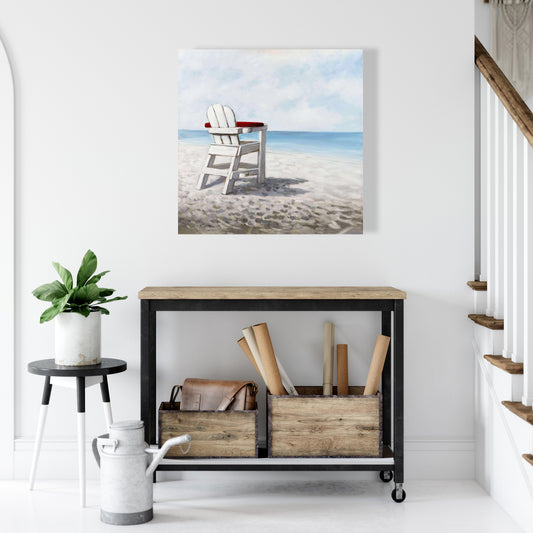Toile de chambre côtière - Chaise de plage blanche - Décoration d'intérieur