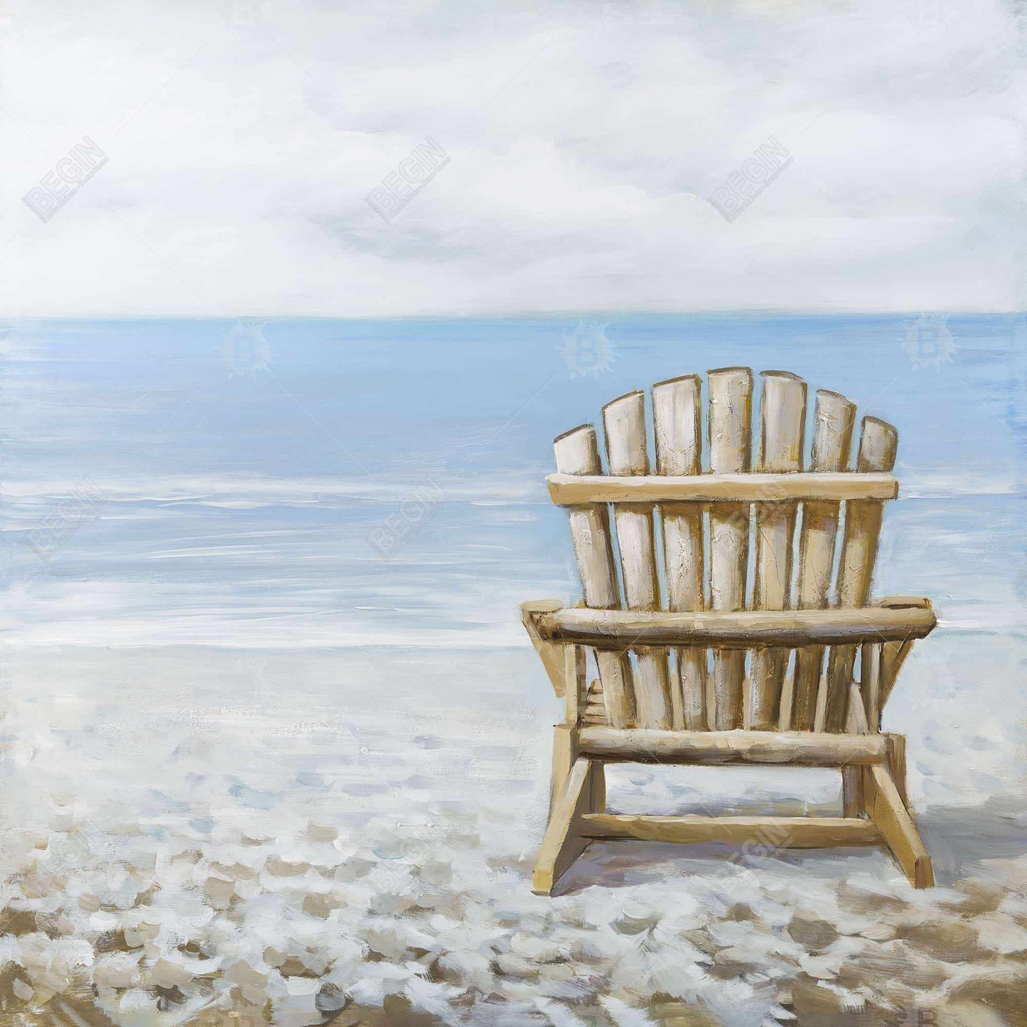 Wood Beach Chair Canvas | Coastal Home Decor Wall Art