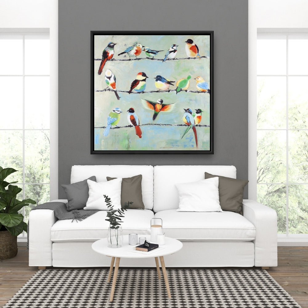 Small Abstract Colorful Birds | Framed Canvas Home Decor
